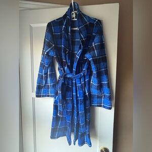 Kids Fleece Hooded Robe Blue Plaid
